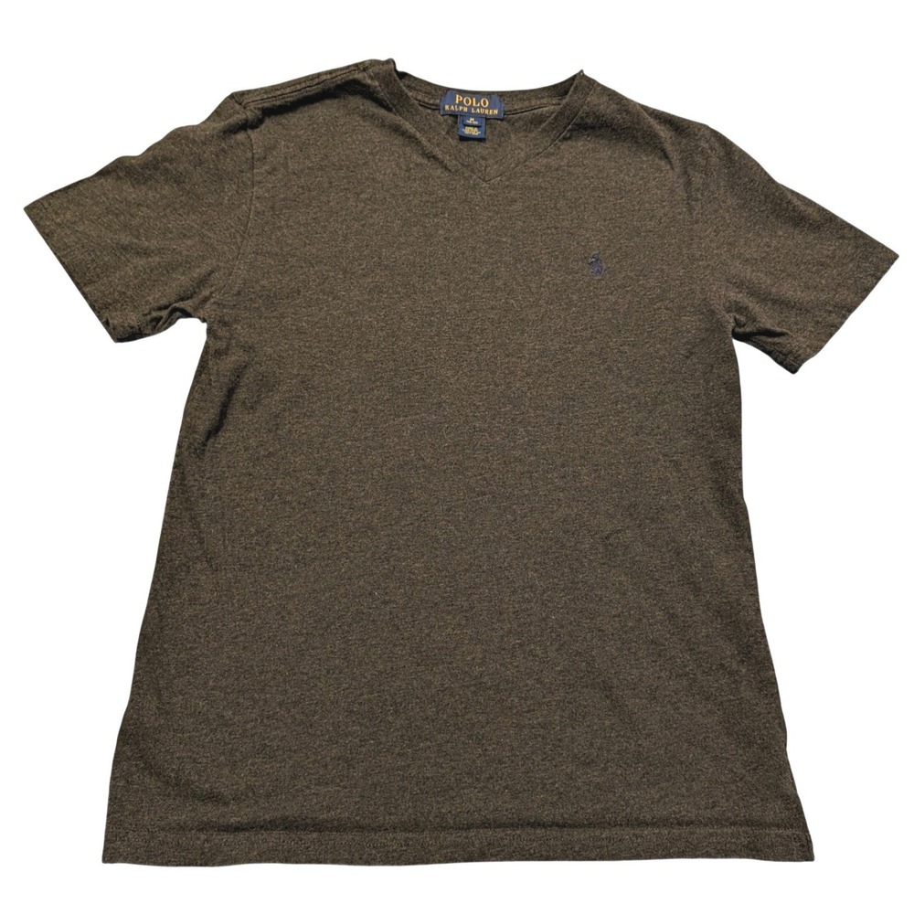 Polo Ralph Lauren Kids M 10-12 Charcoal Gray Heather V-Neck Cotton T-Shirt Pony